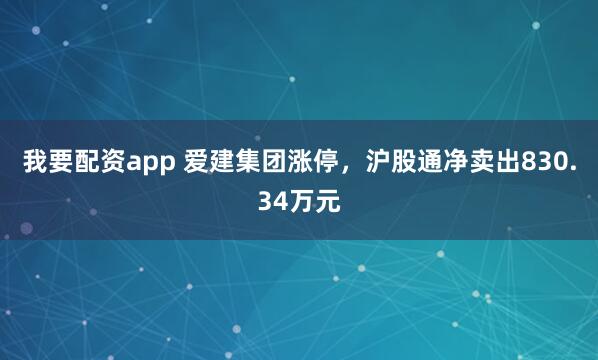 我要配资app 爱建集团涨停，沪股通净卖出830.34万元